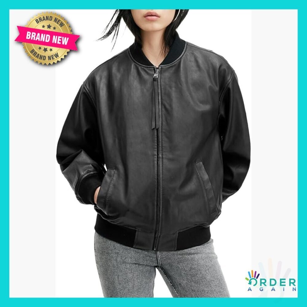 Oversized Leather Bomber Jacket Vintage Aviator Style Relaxed Fit Chic